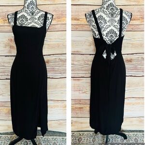 Wild Honey Black Square Neck Open Tie Smocked Back Sleeveless Maxi Dress Size M